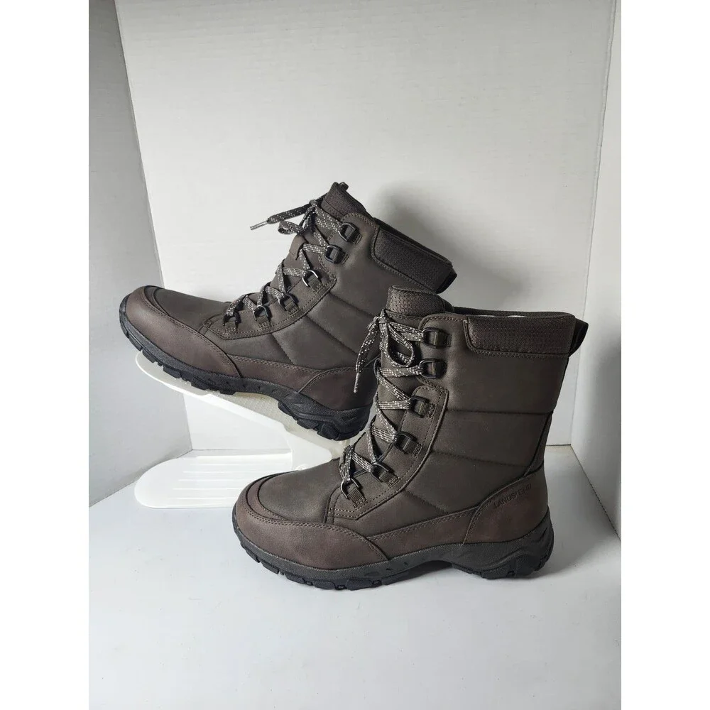 Lands End Expedition Trail Waterproof Boots Mens Size 8 Brown Lace Up Winter